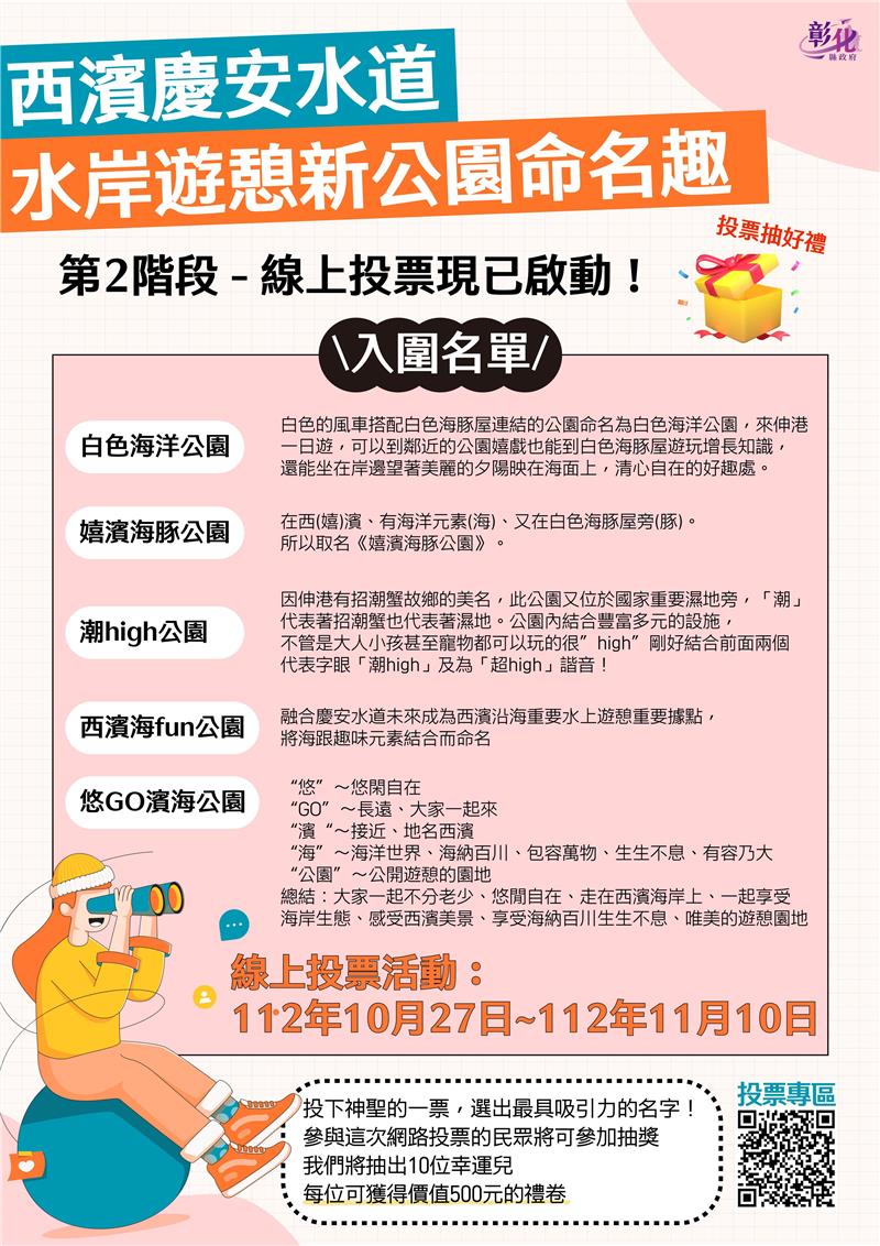 西濱慶安水道水岸遊憩新公園命名活動 線上投票開跑啦!