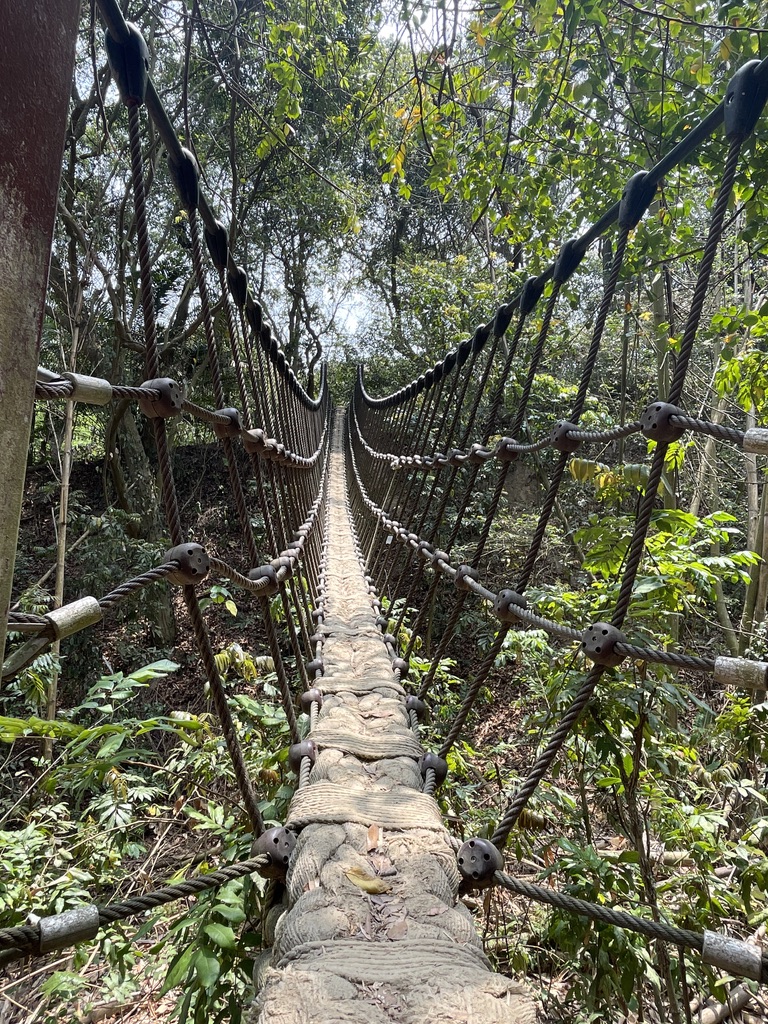 連結河溝兩岸的吊鎖橋，僅可供單人通行
