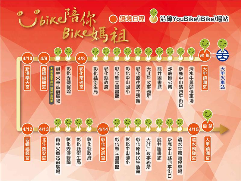 2019大甲妈祖遶境活动，外围YouBike站点欢迎多加利用！