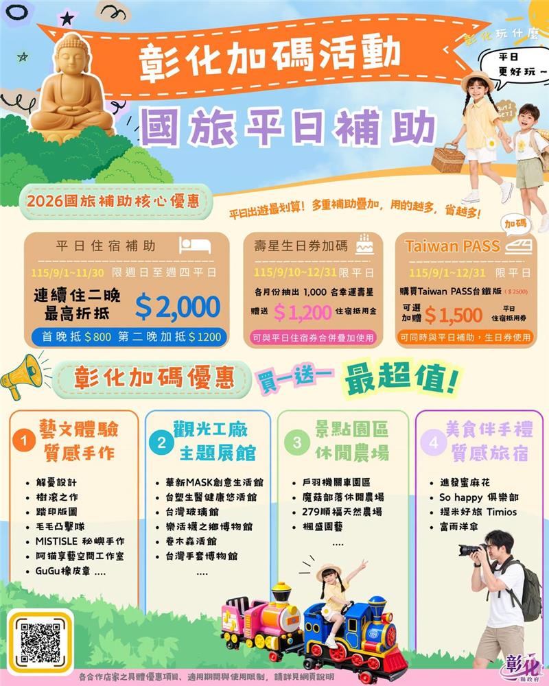 國旅平日補助，彰化加碼買一送一最超值✨